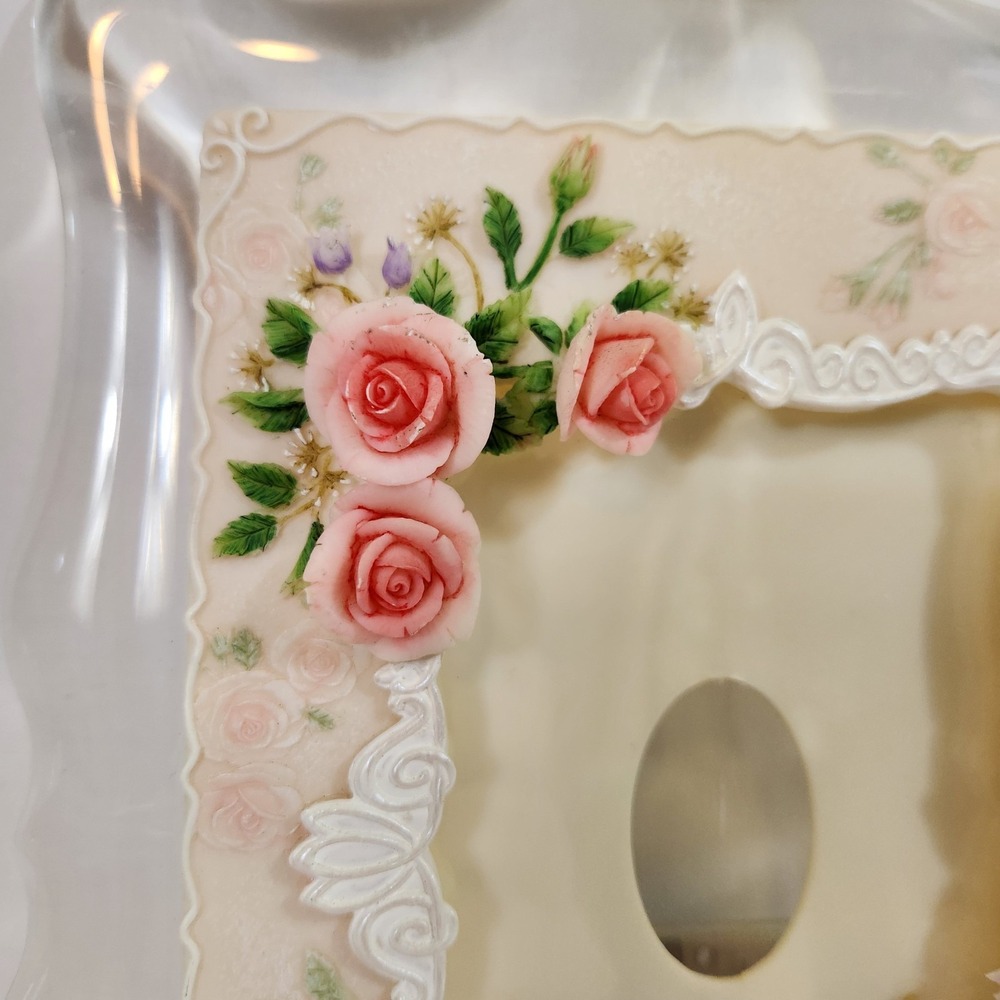 Musical Picture Frame Pink Rose Floral Music Box Rotating Easel Photo Gift - Picture 7 of 13
